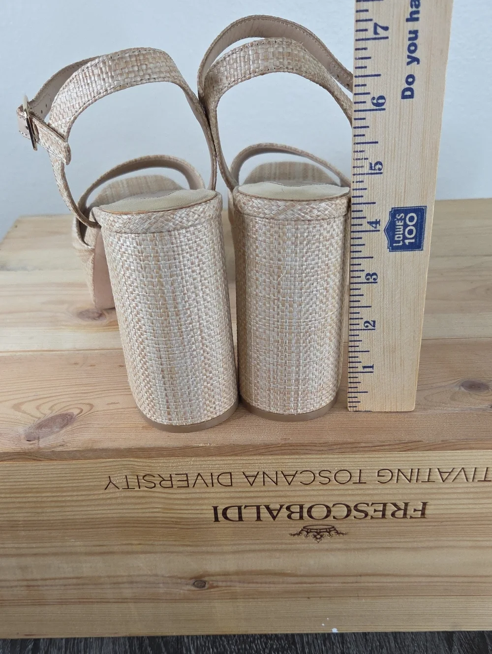 ANTONIO MELANI Beige Woven Platform Block Heel Sandals Sz10 Beige RAFFIA